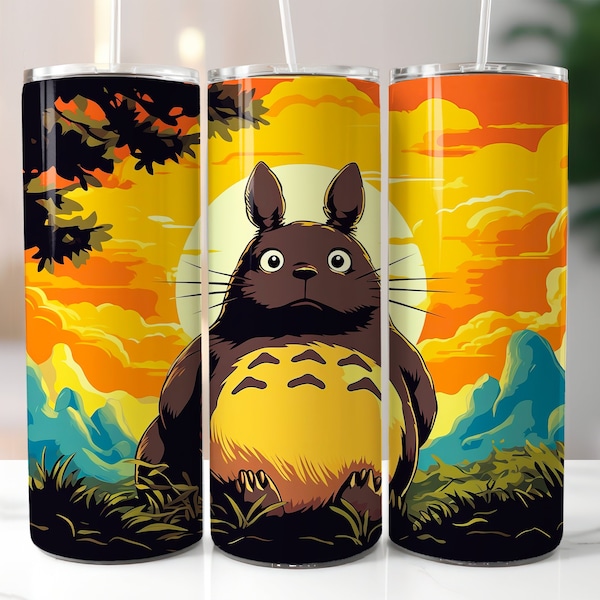 My Neighbor Totoro Tumbler Design | 20 oz Skinny Tumbler | Studio Ghibli Wrap | Spooky Black and Yellow Tumbler Wrap, PNG Sublimation Design