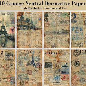 40 vintage neutrale tinten digitaal junkjournaal | Industrieel grunge-plakboek | Grungy pagina's direct downloaden | Beige afdrukbaar dagboekpapier