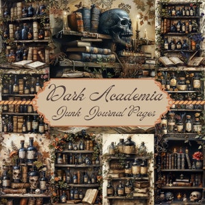 Victorian Library Printable | Vintage Books Junk Journal Pages | Digital Scrapbook Paper Kit | Dark Academia | Reading Collage Sheets