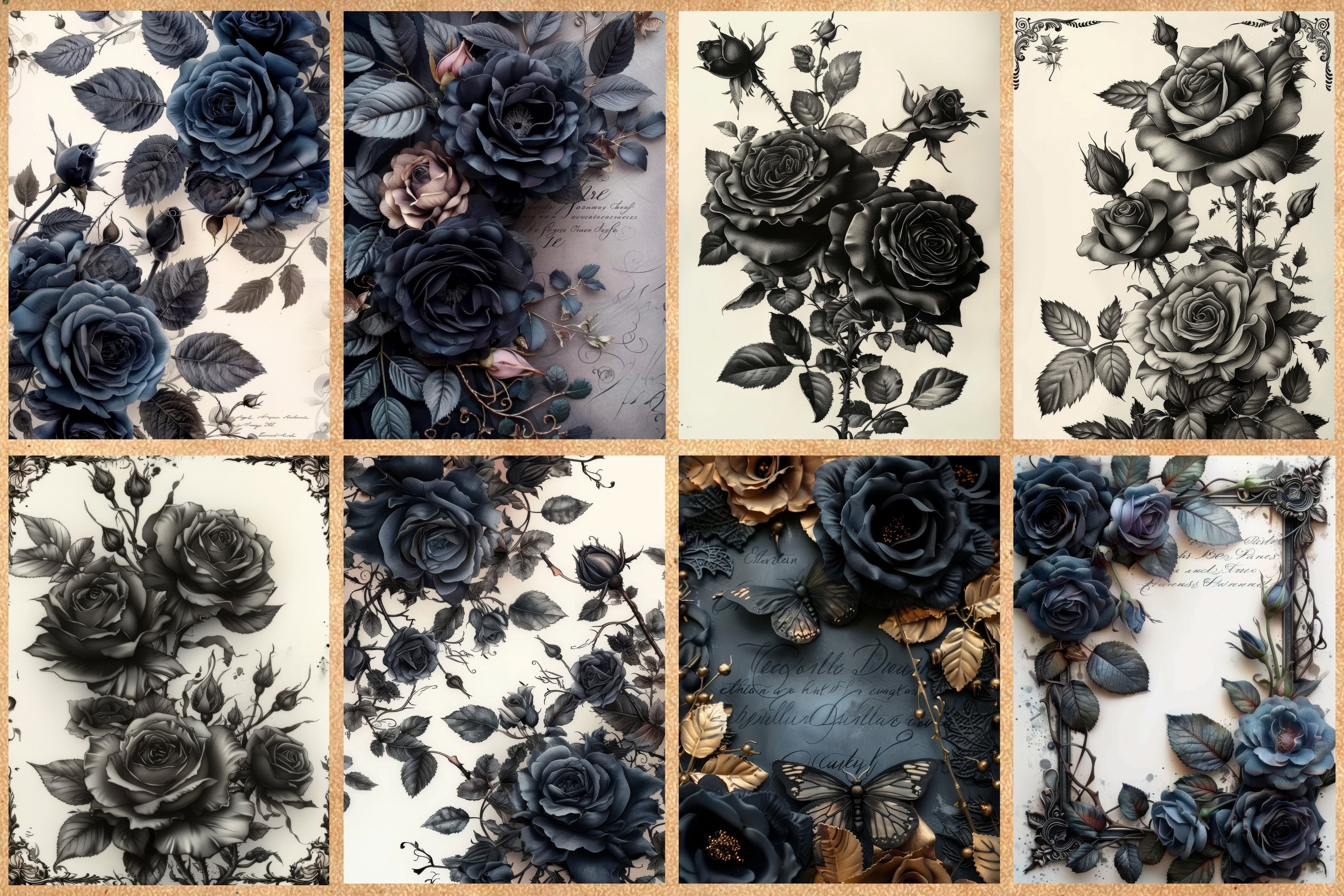 Gothic Roses Junk Journal Pages | Black Roses Collage Sheets for ...