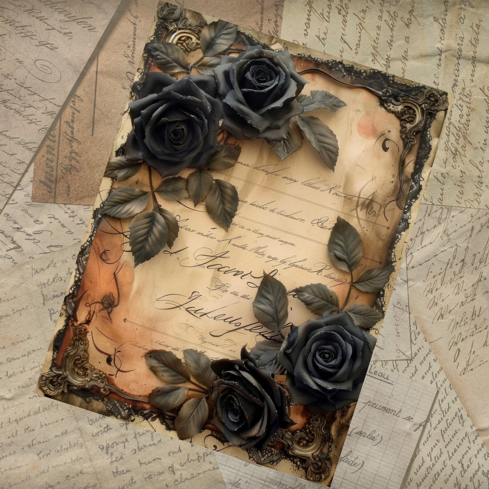 Gothic Roses Junk Journal Pages | Black Roses Collage Sheets for ...