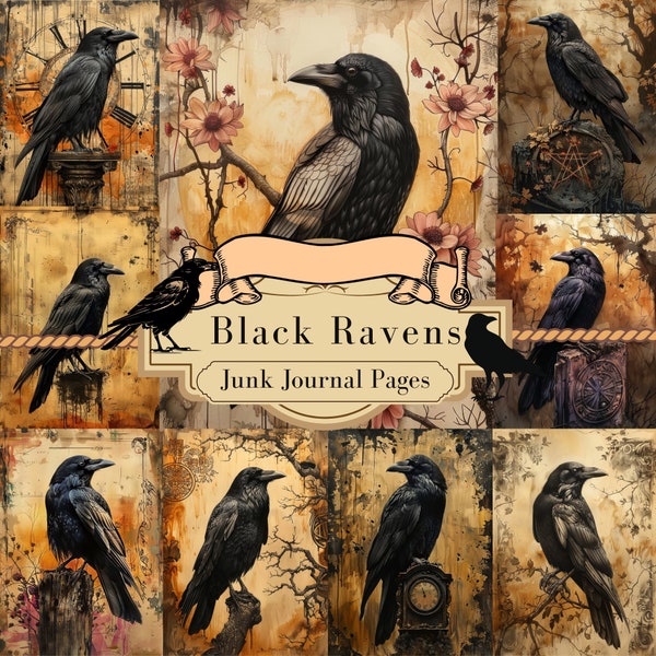 Dark Witch Fantasy Magical Junkjournal Kit | Black Raven Crow Junk Journal Pages | Halloween Digital | Goth Paper | Printable Collage Sheets