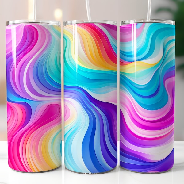 Abstract Multicolor Tumbler Design, 20oz Sublimation Tumbler Wrap, Modern Colorful Tumbler PNG, Straight Skinny Tumbler Template PNG