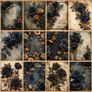 Gothic Roses Junk Journal Pages | Black Roses Collage Sheets for ...