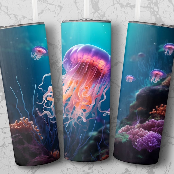 Cute Cartoon Jellyfish Sublimation Tumbler Design, Ocean Life 20oz Wrap, Colorful Marine PNG, Digital Download for Cup Graphics