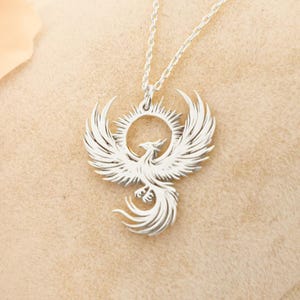 925 Silver Phoenix Necklace, Fire Bird Necklace, Dainty Silver Phoenix Jewelry, Geometric Phoenix Pendant, Bird Silver Necklace