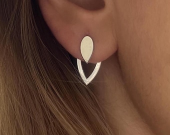 Drop Ear Jackets, Dainty Geometric Earrings, Teardrop Ear Jacket Earrings, Gold Front Back Drop Earring, Water Drop Earring
