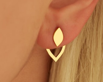Gold Teardrop Ear Jacket Earrings, Dangle Earrings, Geometric Jewelry