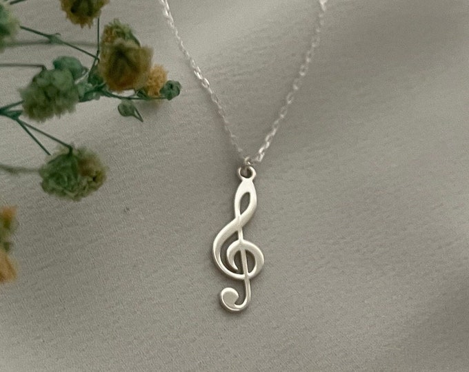 Musical Note Necklace, Design Musical Note Necklace, Necklace For Music Lovers, Silver Treble Clef Necklace, Music Lover Necklace