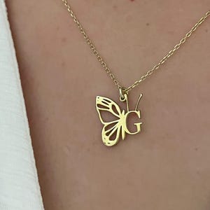 Personalized Butterfly Initial Necklace: 14K Gold Sterling Silver