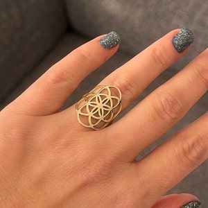 14K Gold Flower of Life Ring: Lotus Yoga Meditation Jewelry