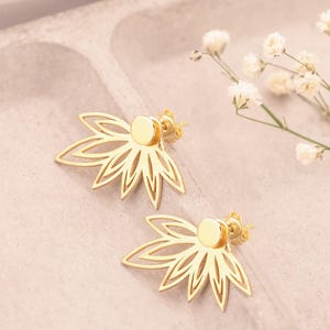 14K Gold Sunburst Ear Jackets, Silver Geometric Stud Earrings, Christmas Gift, Handmade Sun Ray Earrings, Dainty Sunburst Double Earrings