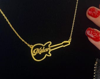 Geschenk für Papa, Vatertagsgeschenk, personalisierte E-Gitarren-Halskette, Sterlingsilber-Musiker-Geschenk, E-Gitarren-Halskette