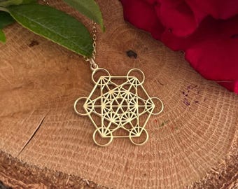 Gold Metatron Cube Necklace: Sterling Silver Sacred Geometry Pendant