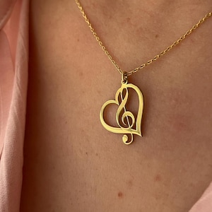 Heart Treble Note Necklace, Treble Note Necklace, Special Necklace for Music Lovers, Elegant Musical Note Necklace, Noel Musical Necklace