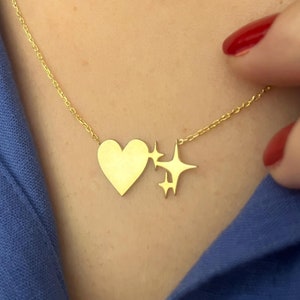 Sterling Silver Heart & Star Emoji Necklace: Handmade Sparkle Jewelry