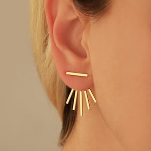 Ear Jacket Earrings - Front Back Earrings - Handmade Sun Ray Earrings -  Christmas Gift - Sun Ray Earrings - Dainty Sunburst Double Earrings