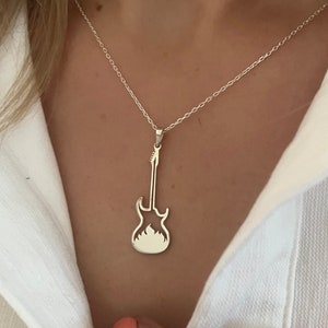 Sterling Silver Guitar Necklace: Musician Gift, Music Jewelry