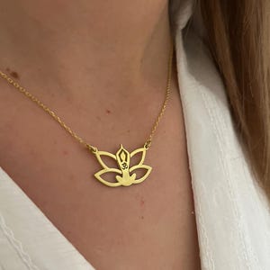 14K Gold Lotus Flower Necklace: Sterling Silver Yoga Pendant