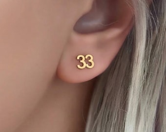 Personalized Number Stud Earrings, Custom Lucky Number Jewelry, Birthday Date Earrings, Gold Silver Rose Gold Gift