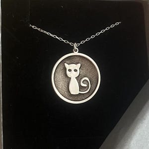 14K Gold Cat Necklace: Engraved Sterling Silver Pet Jewelry
