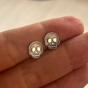 Sterling Silver Skull Stud Earrings: Gothic Halloween Jewelry, Spooky Skull Earrings, Sugar Skull Jewelry, Halloween Earrings, Skull Pendant