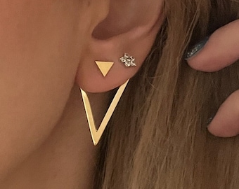 Pendiente de chaqueta de oreja - Pendiente triangular - Pendientes únicos - Pendiente geométrico - Chaqueta de oreja elegante - Pendiente de Navidad - Mezclar y combinar joyas