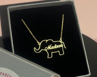 Cute Elephant Necklace - Elephant Necklace - Elephant Necklace With Name - Necklace With Animal Figurine - Children's Gift Necklace