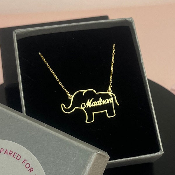 Joli collier éléphant - Collier éléphant - Collier éléphant avec nom - Collier avec figurine animal - Collier cadeau pour enfant