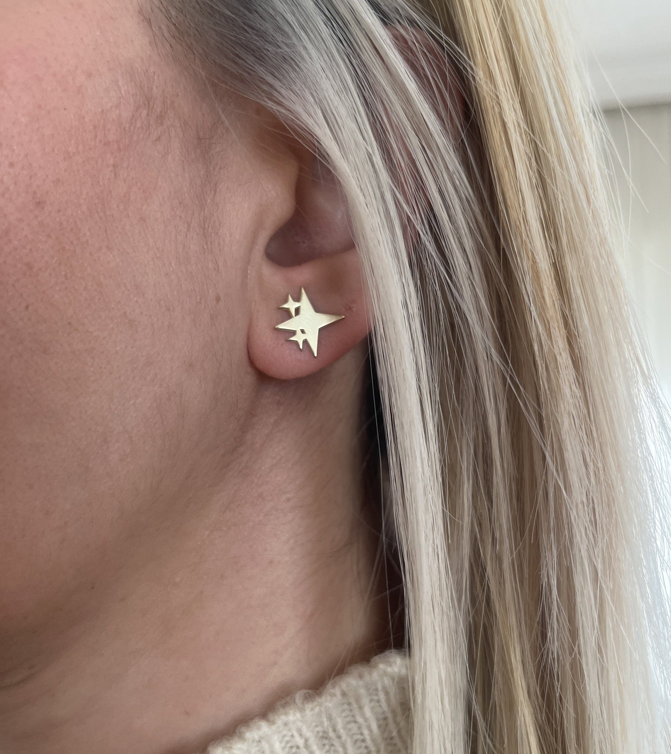 serverjewelry Gold Star Earrings, Starburst Earrings, 925 Sterling Silver Stud Earrings, Celestial Jewelry, Sparkle Emoji Necklace, Sparkle Earrings