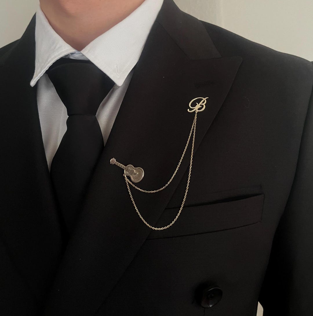 Personalized Men's Chain Collar Brooch, Jacket Collar Pin, Guitar ...