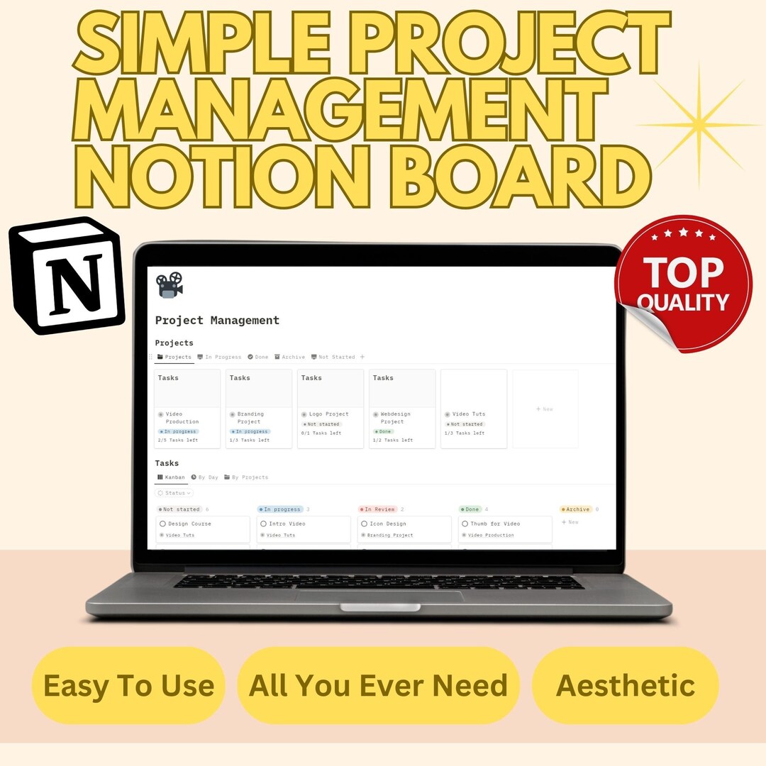 Simple Project Management Notion Template | Kanban Board | Tasks ...