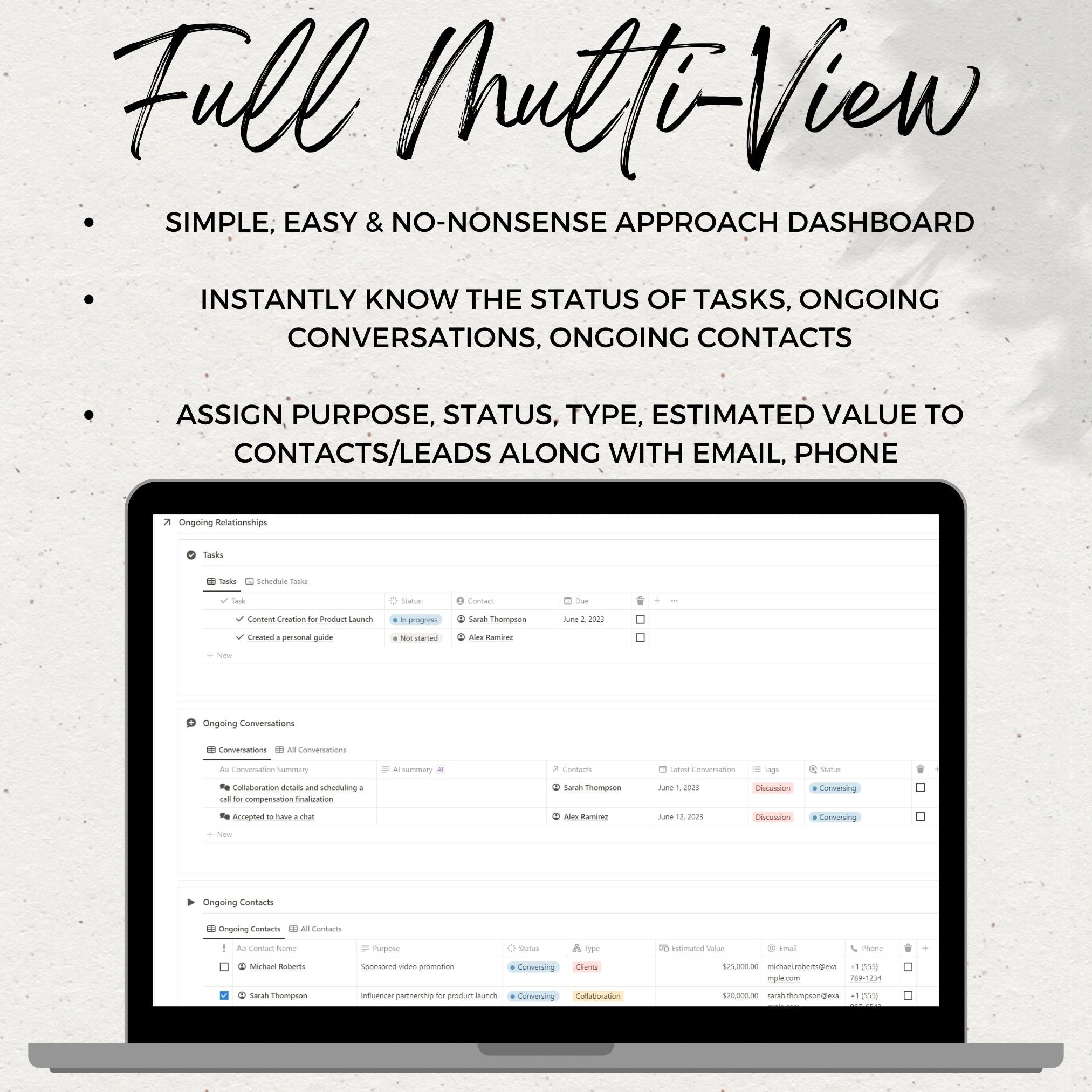 Swift CRM Notion Template Dashboard | Estimated Value Leads Client ...