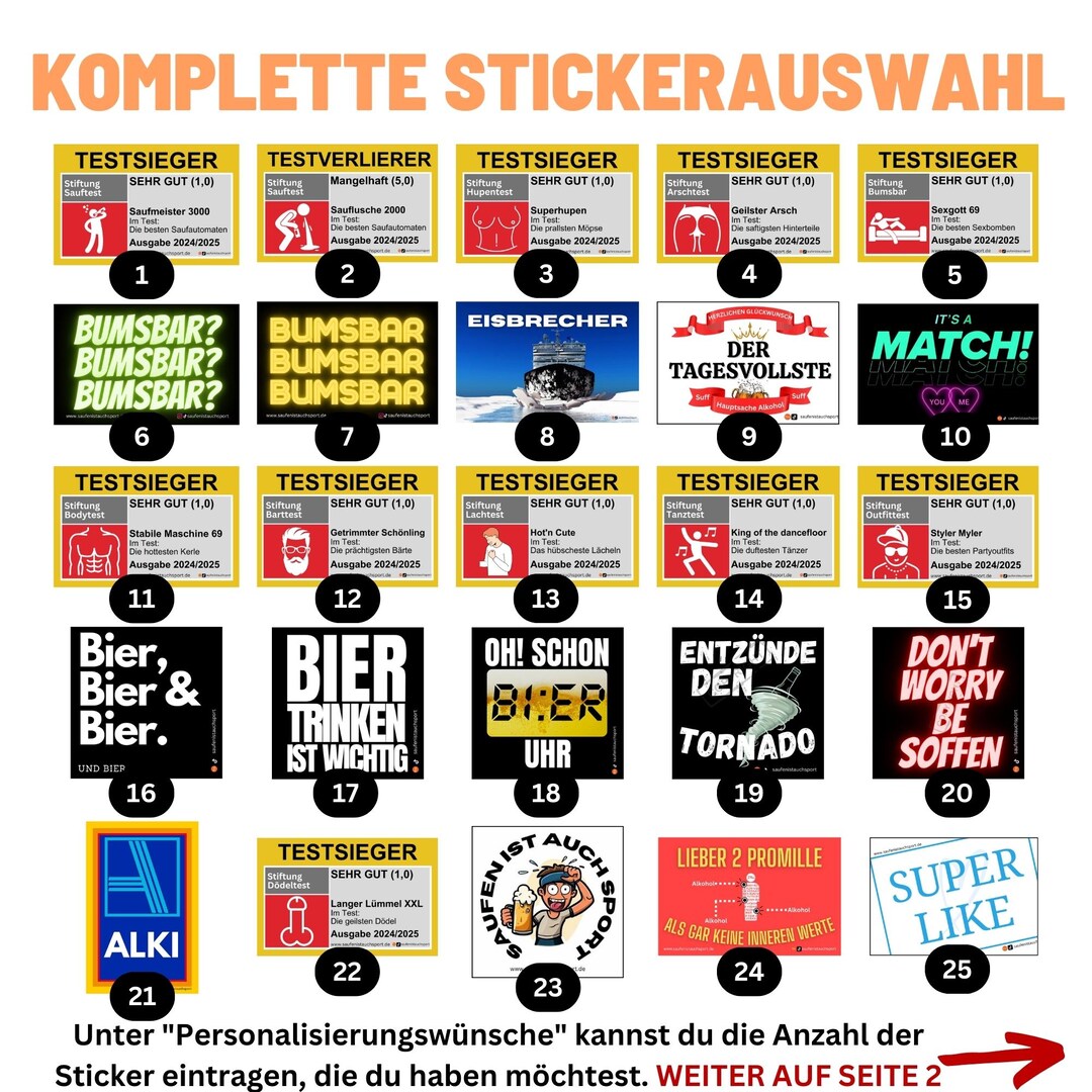 Sticker Heute Malle Sticker Set komplette Stickerauswahl (70 versch. Sticker) / Party ...
