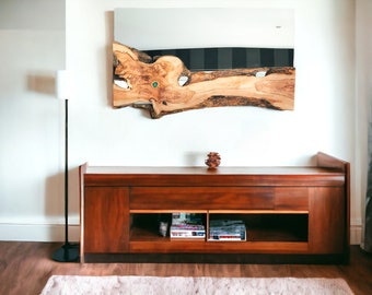 Live Edge Olive Wood Wall Mirror, RGB LED, Rustic Home Decor