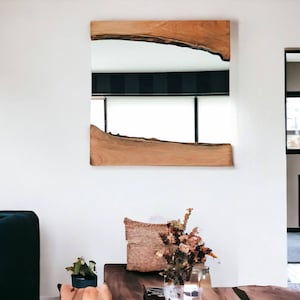 Walnut Wood Wall Mirror, Wooden Mirror, Rustic Wooden Wall Mirror, Led Mirror, Epoxy Wall Mirror, Live Edge Wooden Wall Mirror, Handmade