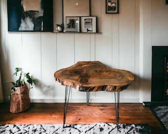 Handmade Walnut Live Edge Coffee Table, Epoxy Inlay, Rustic Wooden Table