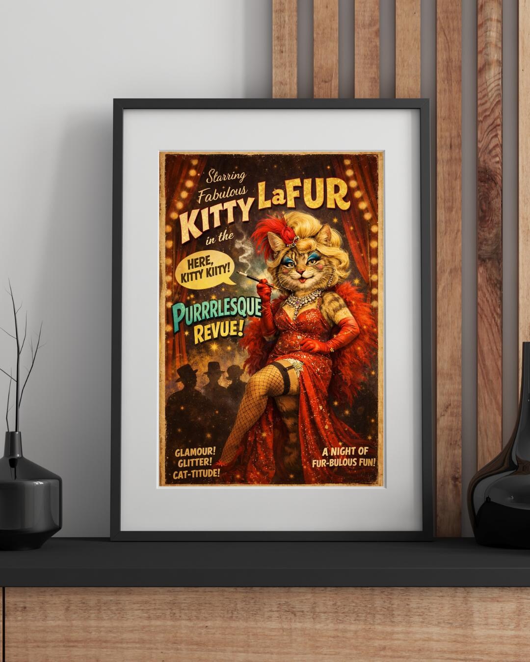Vintage Burlesque Cat Poster – Retro Cat Performer Wall Art, Funny Pin ...