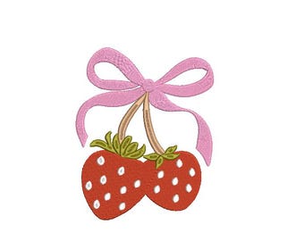 Strawbery With Bow Embroidery Design, Strawberry Embroidery Pattern, Strawberry Embroidery Machine, juicy strawberry Embroidery Pattern.