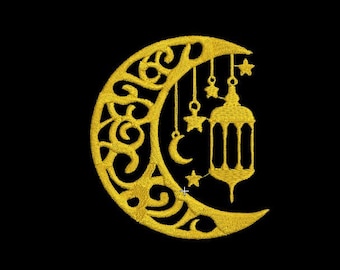 Ramadan Moon Embroidery Design, Crescent Moon Machine Embroidery, Islamic Embroidery Pattern