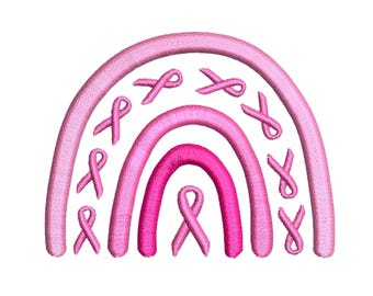 Rainbow Pink Ribbon Embroidery Design, Cancer Ribbon Embroidery Design, Cancer Awareness Ribbon Embroidery design, Breast Cancer Ribbon.