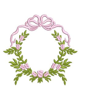 Floral Wreath Embroidery Design with Flowers and Bow, Flower Embroidery Design Machine , Nursery Embroidery Pattern, Wreath Embroidery File.