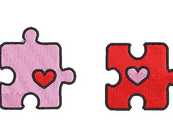 Puzzle Love Maschinenstickerei Design, Puzzle Paare Stickmuster, Valentinstag Stickdatei, 6 Größen, Sofortiger Download.