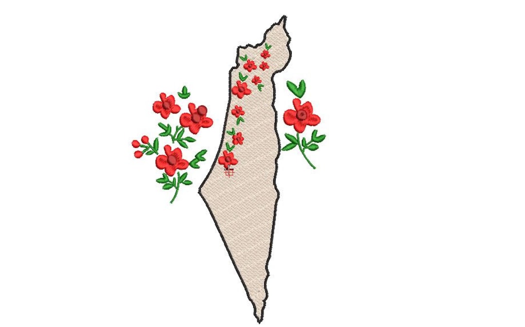 Sugar polyester shawl with Palestine map embroidery and the word Palestine in brown