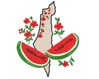 Palestine Map Embroidery Design, Palestine Watermelon Map Embroidery Machine, Free Palestina Embroidery Machine, 2 Sizes Instant Download.