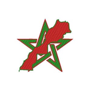 Carte du Maroc avec un motif de broderie étoile verte - fichier de broderie Machine marocaine patriotique - téléchargement immédiat PES, EMB.