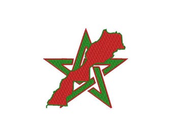 Morocco Map with Green Star Embroidery Design – Patriotic Moroccan Machine Embroidery File – Instant Download PES, EMB.