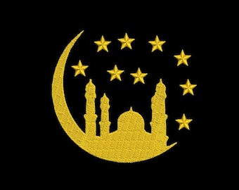 三日月と星の刺繍デザイン、星と三日月の刺繍デザイン、イスラム教の