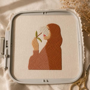 Borduurpatroon voor een vrouw met hijab, borduurpatroon voor een moslimmeisje, islamitisch bloemenborduurwerk voor de borduurmachine, PES DST JEF