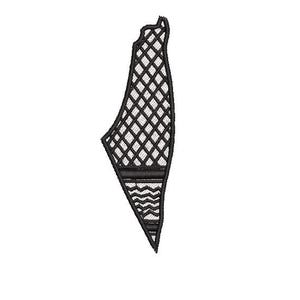 Könnte beinhalten: Schwarz-weiße Umrisse des Landes Israel mit einem geometrischen Muster innerhalb der Umrisse.